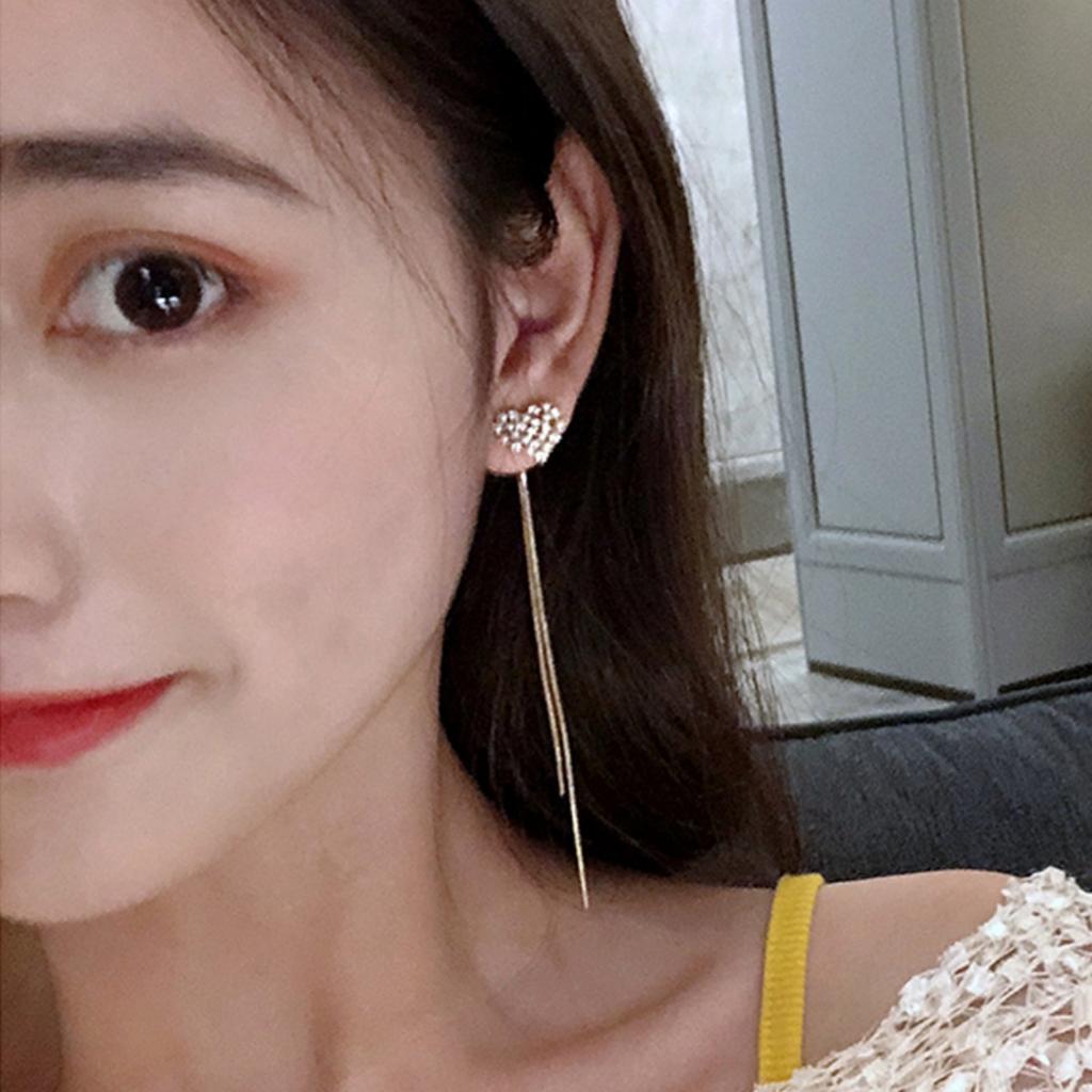 Exquisite Shiny Zircon Imitation Pearl Heart Drop Earrings For Women Men Cute Heart Glossy Chain Tassel Hanging Earring Jewelry