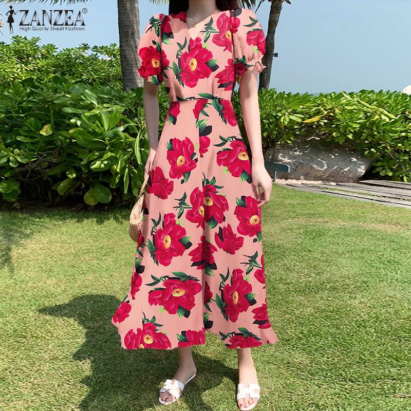

ZANZEA женское летнее свободное повседневное платье с v-образным вырезом и короткими рукавами и принтом