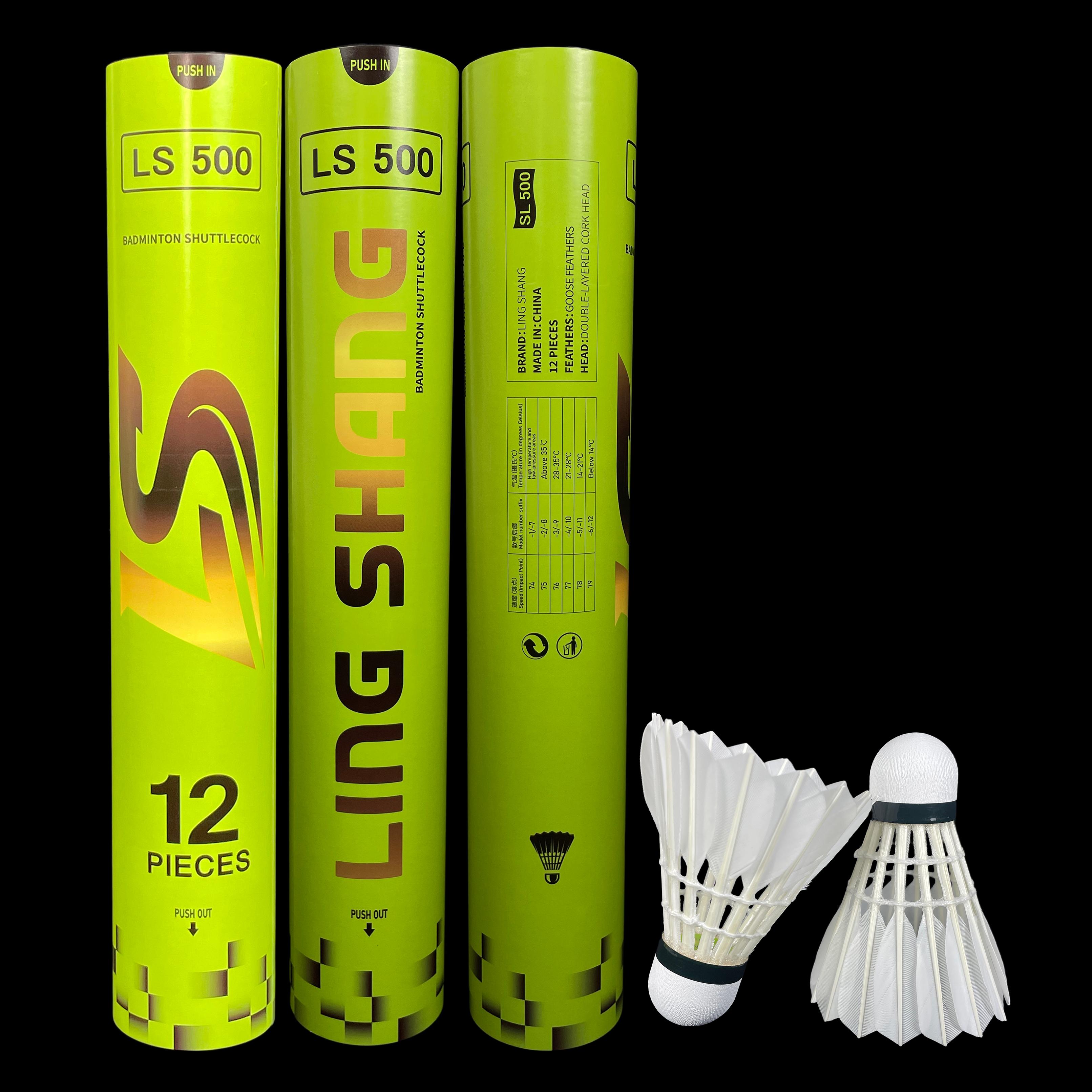 LS500 Class B Goose Feather Super Durable Training Badminton Shuttlecocks 75 (12 Pcs/Tube)