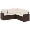 5 Piece Garden Sofa Set with Cushions Brown Poly Rattan
