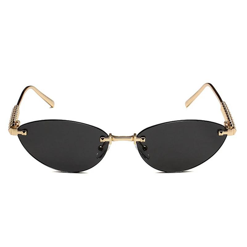 Rimless Cat Eye Sunglasses for Women Men Metal Rivet Leg UV Protection Sunglasses Outdoor Driving Travel Beach Goggle Shades