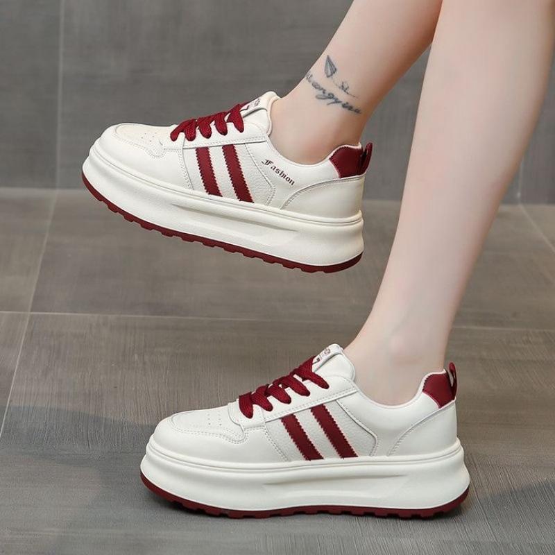 High-end Thick-soled White Shoes for Women's 2025 Spring New Sports and Leisure Shoes To Increase the Height of Versatile Trend Fashion Board Shoes