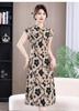 Plus-Size Korean-Style Loose-Fit Short-Sleeve Printed Midi Dress for Middle-Aged Women