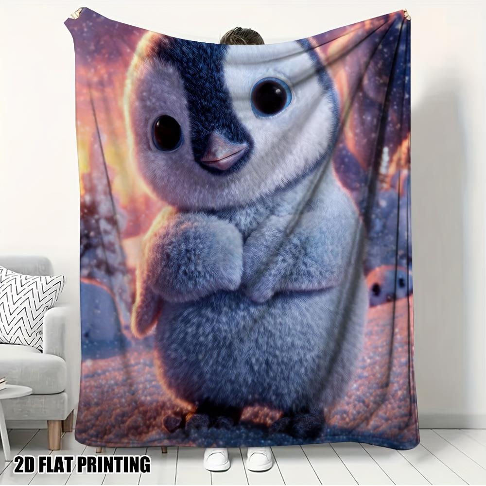 

Cute Penguin Design Pattern Flannel printed blanket suitable for all seasons suitable for living room office sofa and travel 75x90cm