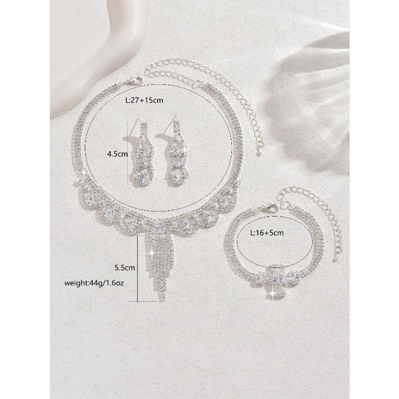 Meier Three-piece set, bracelet, earrings, necklace, women's chain, elegant dress wedding accessories