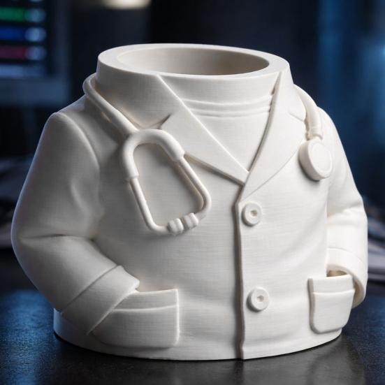 Pen Holder Lab Coat-Inspired Desktop Organizer with Miniature Stethoscope Medical-Themed Multi-Compartment Desk Organizer