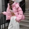 Vintage Style Cotton Puffer Jacket Women Loose Fit Round Neck Long Sleeve Printed Casual Coat