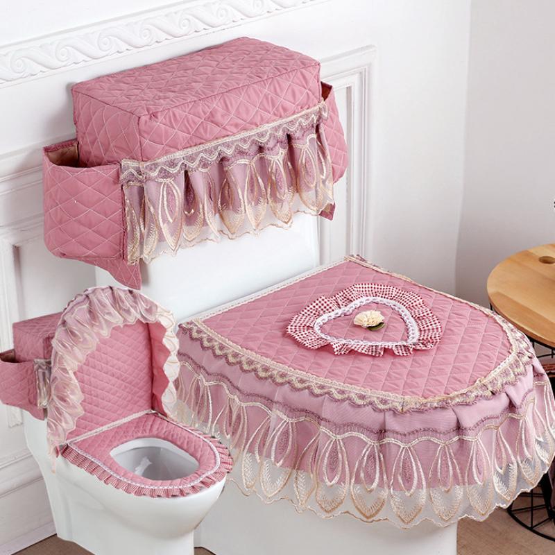 3 sztuk/zestaw nakładka na deskę sedesową pokrywa zbiornika wody toaletowej Closestool osłony przeciwpyłowe poduszka na deskę sedesową odpinana tkanina na toaletę