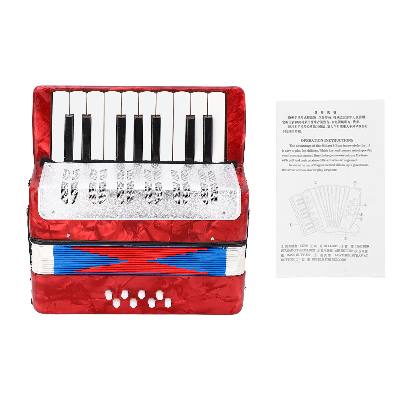 Painter Green 17 Key 8 Bass Piano Accordion Musical Instrument For Beginners Students