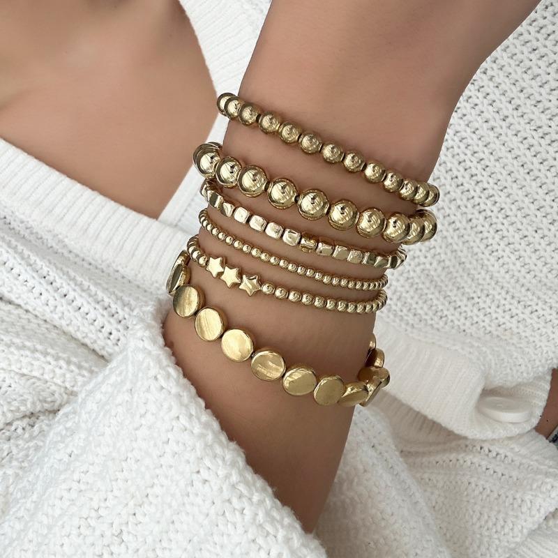 Handmade beaded bead chain jewelry metal wind personality geometric versatile alloy stacked bracelet women