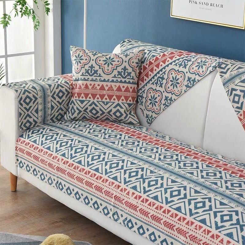 Four Seasons Cotton and Linen Sofa Cushion Fabric Simple Three-person Double Sofa Cushion Sofa Cover Backrest Cover