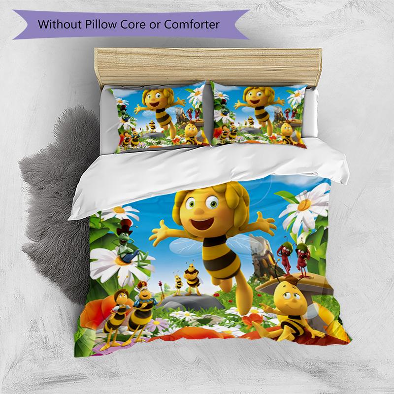3pcs Maya the Bee Pattern Bedding Set Duvet Cover Set Includes Duvet Cover &pillowcases, Perfect All Season Bedroom Decoration & Gift