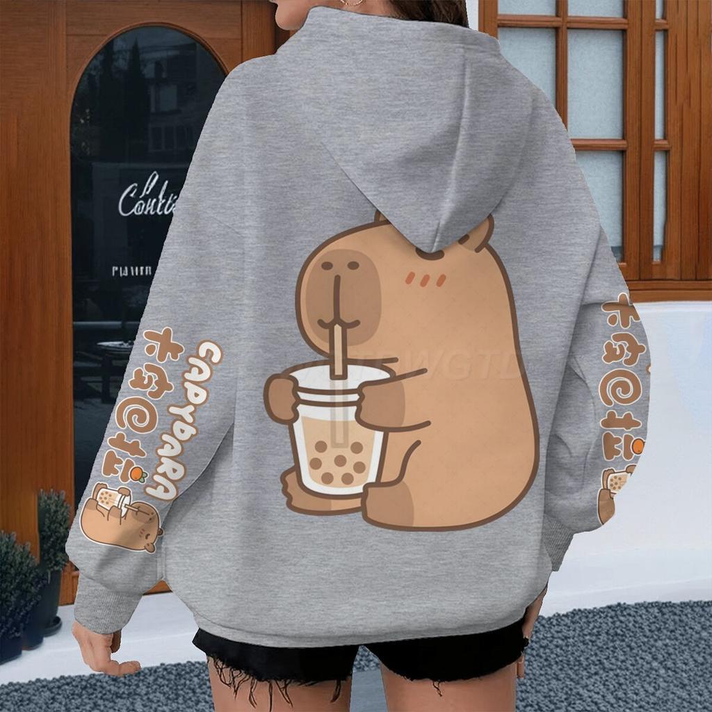Cartoon Capybara Design Hoodies Women Men Long Sleeve Sweatshirt Spring Autmn Fun Animal Capybara Pullover Girls Cute Hoody