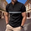 New Summer Men's Casual Sports Solid Colour Splicing Stripes Stand-up Collar Short Sleeve Polo Shirt