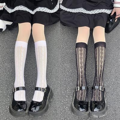 Calze di Pizzo Giapponesi Bambini Sottili Calze a Mezza Gamba Calze Bianche Jacquard Cuore Vuoto Trendy Calze a Rete Stude