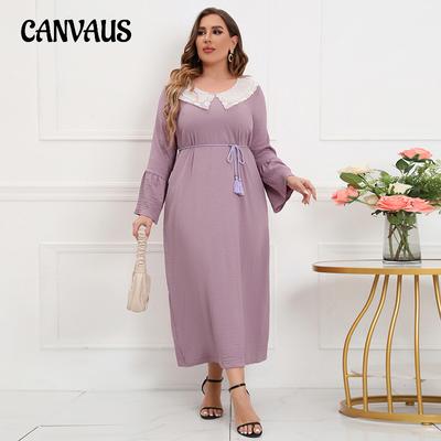 Spring and Autumn Women's Dress Plus Size Dress Embroidered Lace Splicing Solid Color Glitter Long Dresses