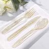 75pcs Gold Plastic Silverware- Disposable Gold Glitter Plastic Cutlery- Plastic Flatware Includes 25 Forks, 25 Spoons, 25 Knives