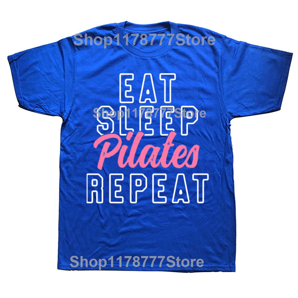 Funny Eat Sleep Pilates Repeat Pink Cute T Shirts Cotton Short Sleeve Gifts Mens Clothing Fashion Casual Loose Oversized T Shirt