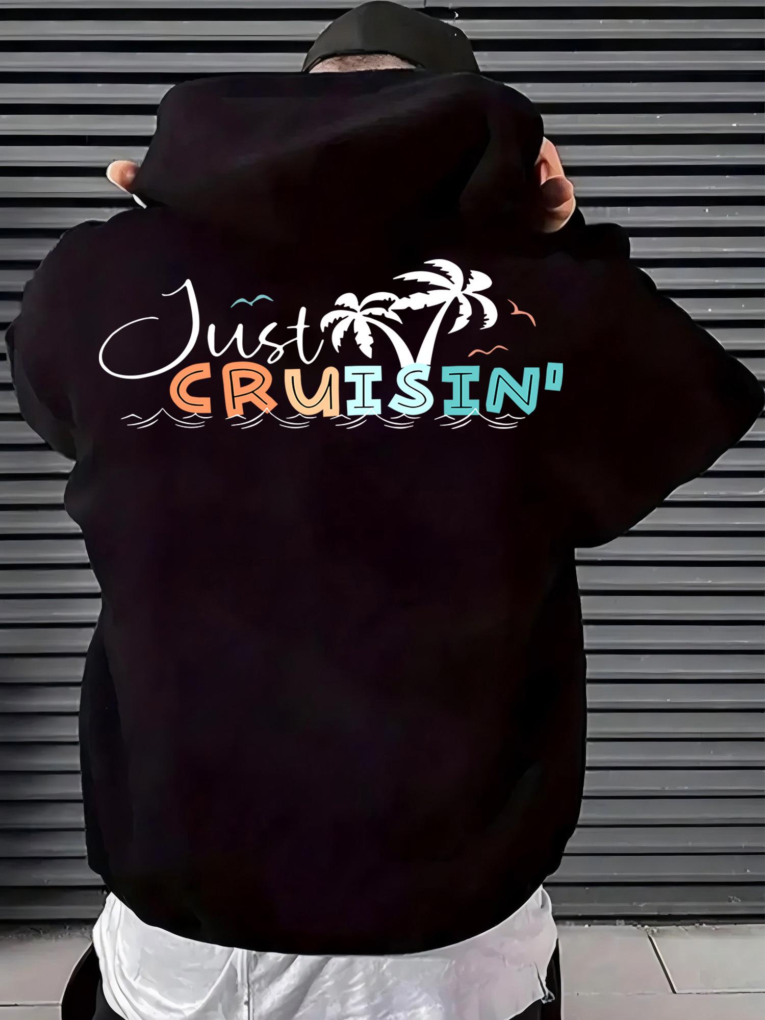 

Men S Just Cruisin Palm Tree Graphic Hooded Sweatshirt - Tropical Print Pullover with Pockets 3XL