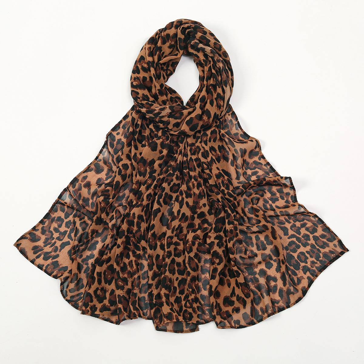 

New Chiffon Leopard Print Hijab Scarf Woman Muslim Hijab Shawls Islamic Muslim Fashion Turban Ramadan Headscarf 180*74cm