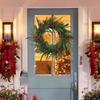 Pre-Lit Artificial Christmas Wreath,  Artificial Christmas Garland For Front Door With Red Bow, Cones, Red Berries,