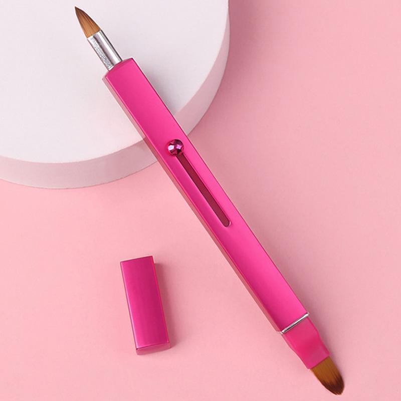 Aluminum Double-Ended Retractable Lip Brush with Lid - Portable Makeup Tool with Round Head