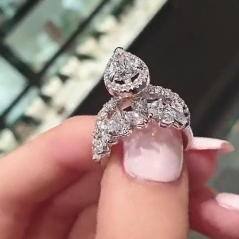 

CAOSHI Luxury 2Pcs Set of Rings for Women Brilliant Crystal CZ Exquisite Design Engagement Accessories Set Gorgeous Gift Zircon 6
