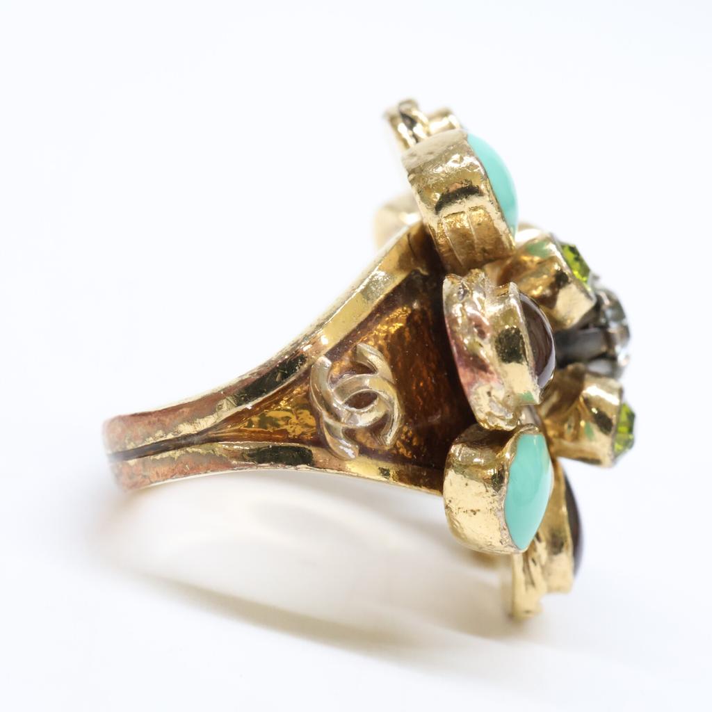 Chanel 05P Gripoa Flower Ring Ring Gold/Brown/GreenUsed