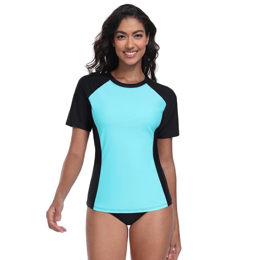 CHARMLEAKS Womens Rash Vest Short Sleeve UPF 50+ Lightweight Quick Dry Swim Shirt (No Bottom)