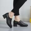 2025 Spring and Autumn New Mother Shoes Soft Leather Soft Sole Women's Leather Shoes Thick Heel Deep Mouth Versatile Comfortable Casual Middle Heel