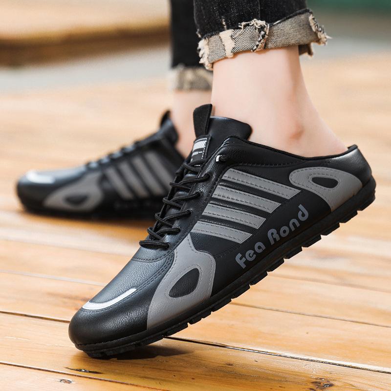 

Trend and fashion men s shoes are hot, new lazy half-support board shoes, leather casual shoes, men s one-pedal versatile shoes 39 білий