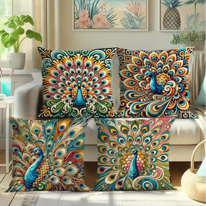 Vikama Bohemian Peacock Pillow Case Office Bedroom Sofa Cushion Double Side Printed Zipper Pillow Case Home Decoration