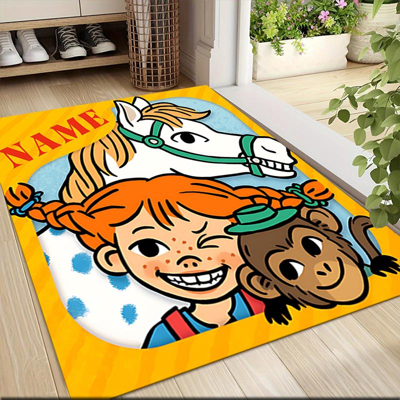 Custom Name Pippi Horse Adventure Carpet Rug Customizable Soft Washable Anti-Slip Home Living Room Sofa Mats Personalized Rug. 0909326