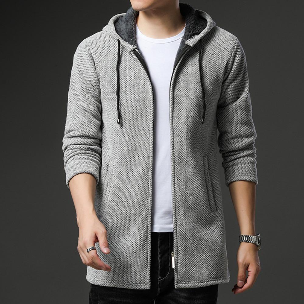 Knitted Sweater Men Spring Autumn Casual Fleece Cardigan Men Sweaters Winter Coats Hooded Jacket Solid Color