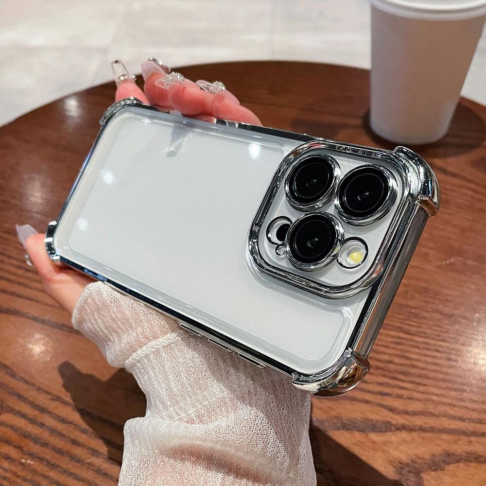 Electroplated Four Corners Anti Drop Transparent Protective Phone Cases for iPhone Huawei Honor OPPO Infinix Itel Tecno