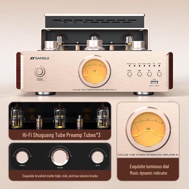 Sansui N1 HiFi Tube Amplifier CD Player & Bluetooth Speaker System CN Plug (adapter Included)