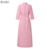 ZANZEA Women Casual Turn Down Collar Loose Long Sleeve Shirt Dress