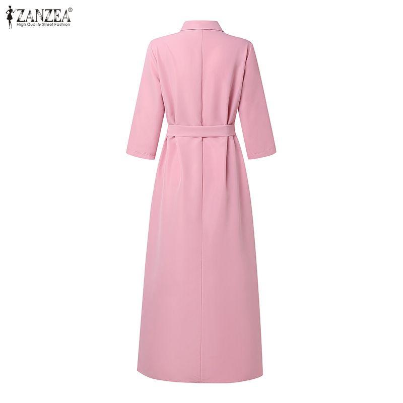 ZANZEA Women Casual Turn Down Collar Loose Long Sleeve Shirt Dress