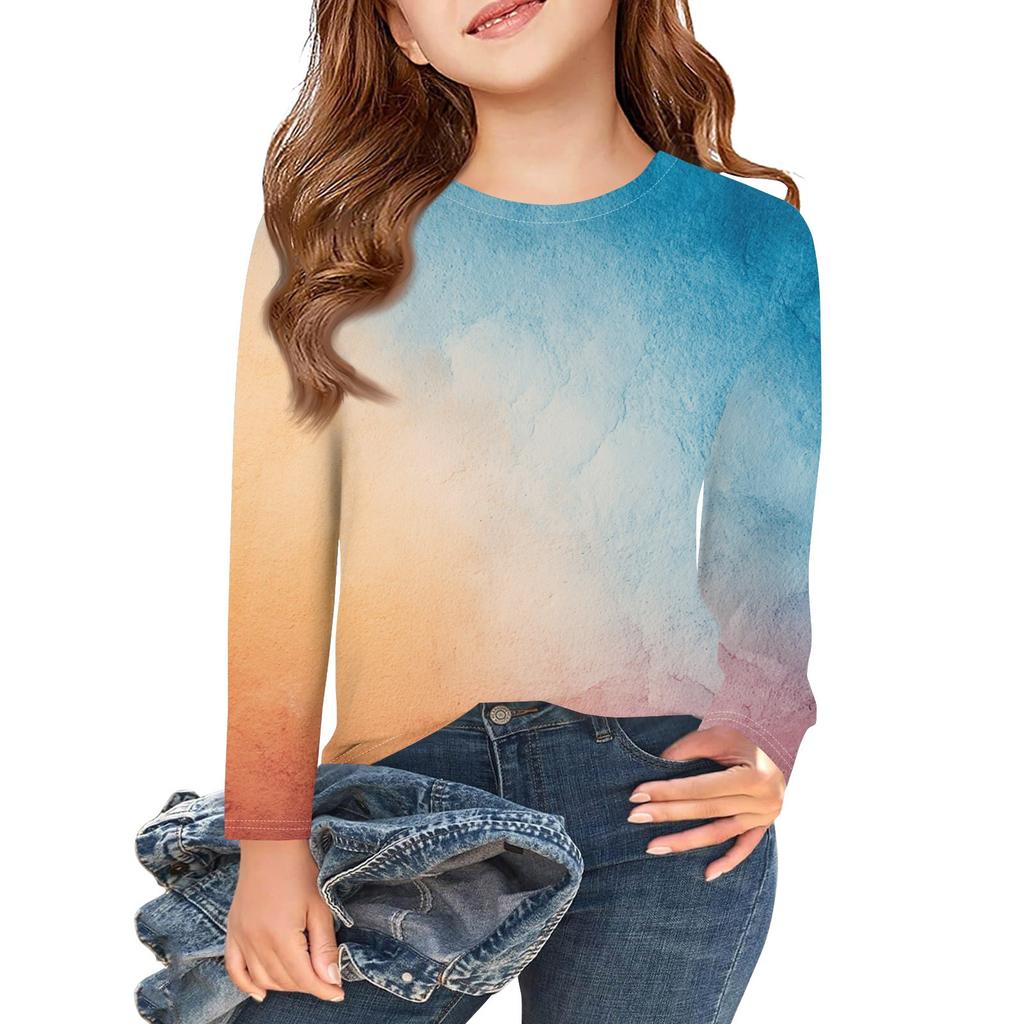Girls Long Sleeve T Shirts Kids Fall Tops Crewneck Halloween Printed Basic Tees 3-9Y