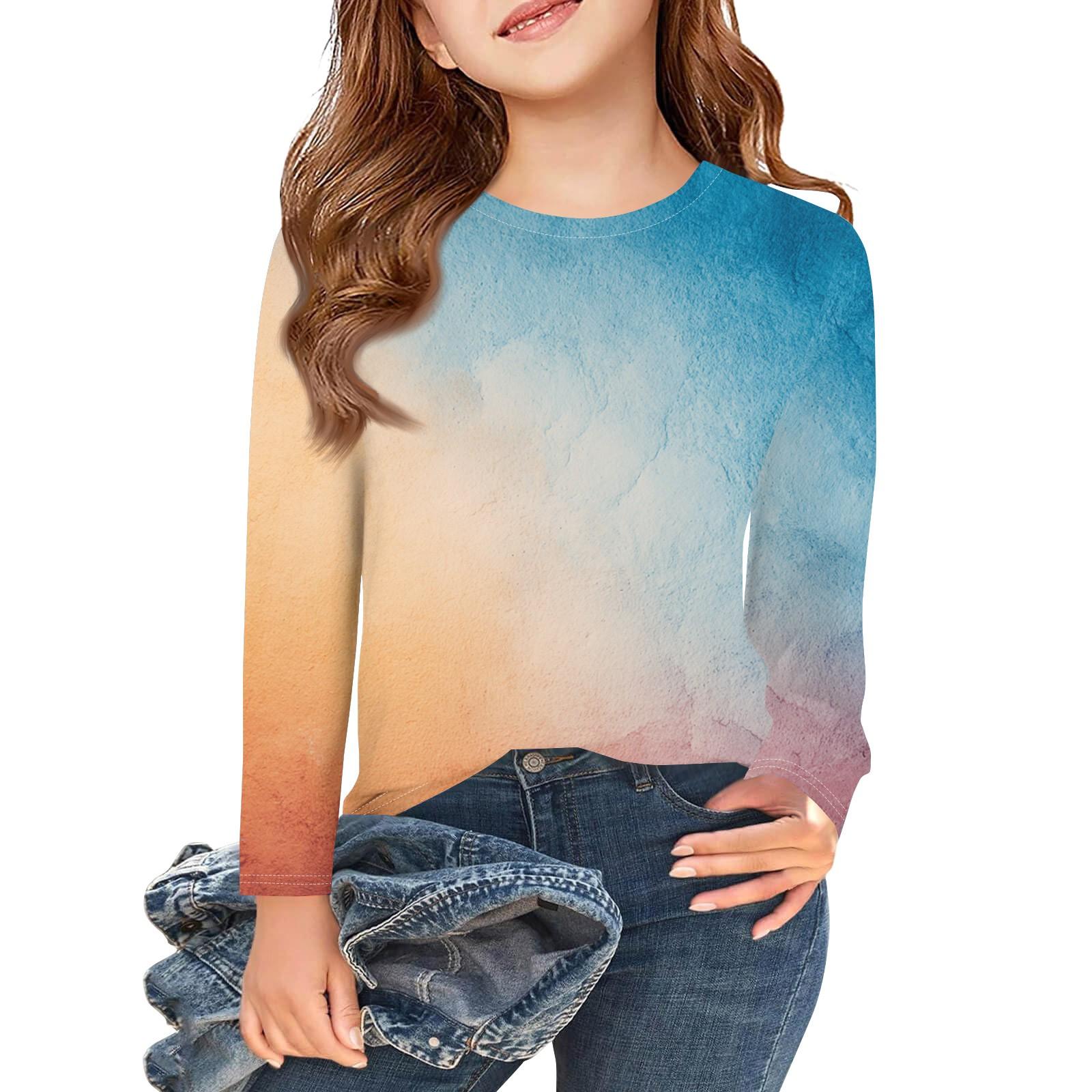 

Girls Long Sleeve T Shirts Kids Fall Tops Crewneck Halloween Printed Basic Tees 3-9Y 140