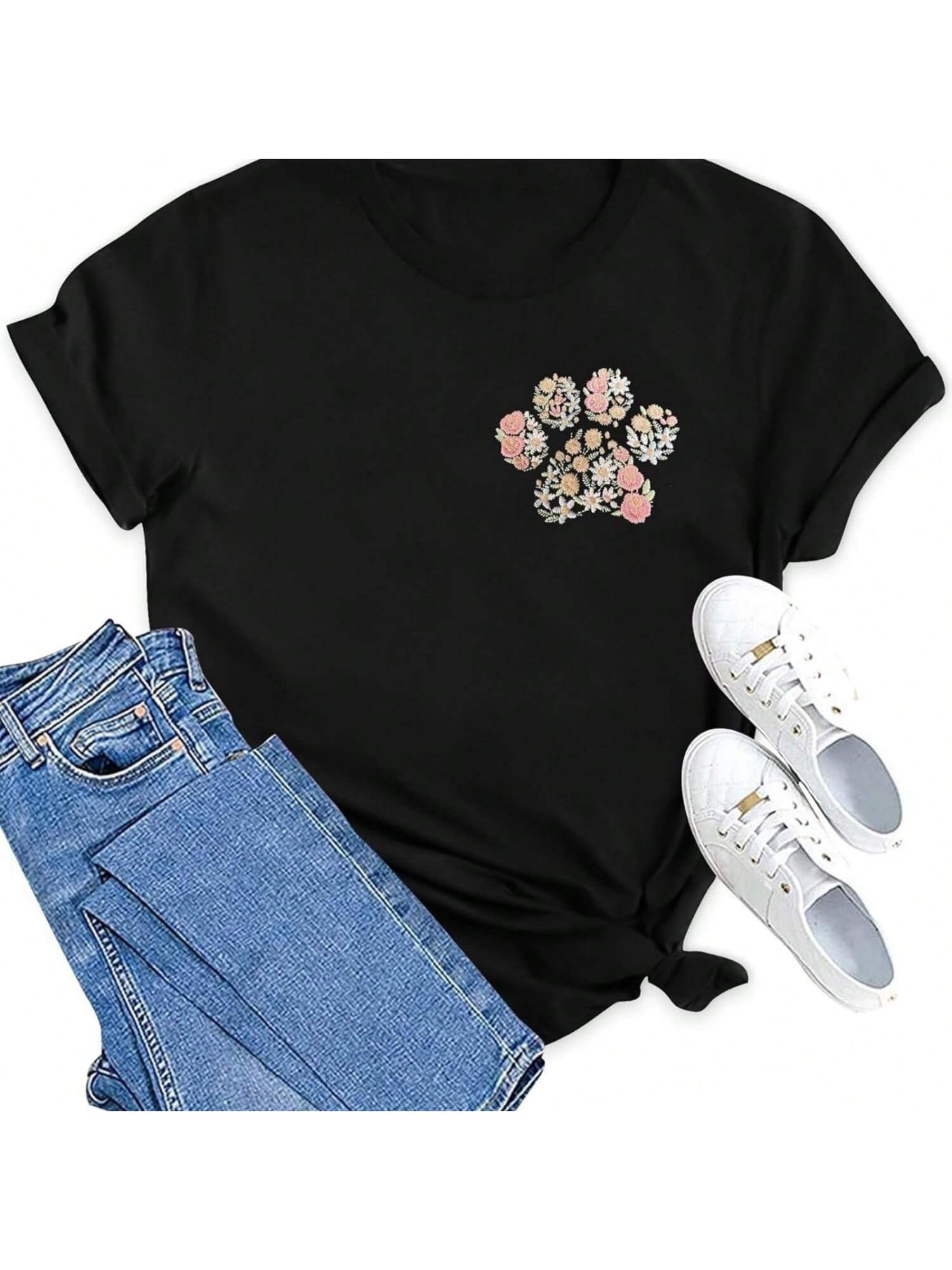Wounisex s Dog Paw Print Shirt Cute Dog Mom T-Shirt With Casual Short Sleeve S разноцветный