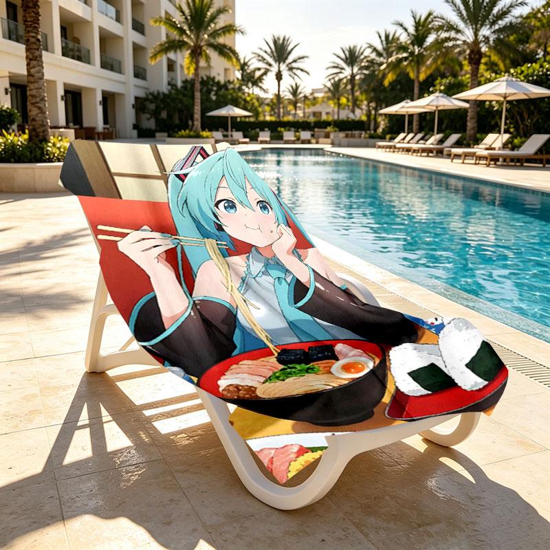 Hatsune Miku Print Beach Towel Design, Soft, Lightweight. for Home Bathroom, Spa, Pool, Yoga, Surfing, Camping, Gift for Family, Friend