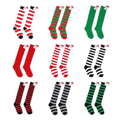 Kreslené vánoční punčochy Santa pro děti 6-10 let Ponožky nad koleno pro malé dívky Unisex zimní pruhované ponožky