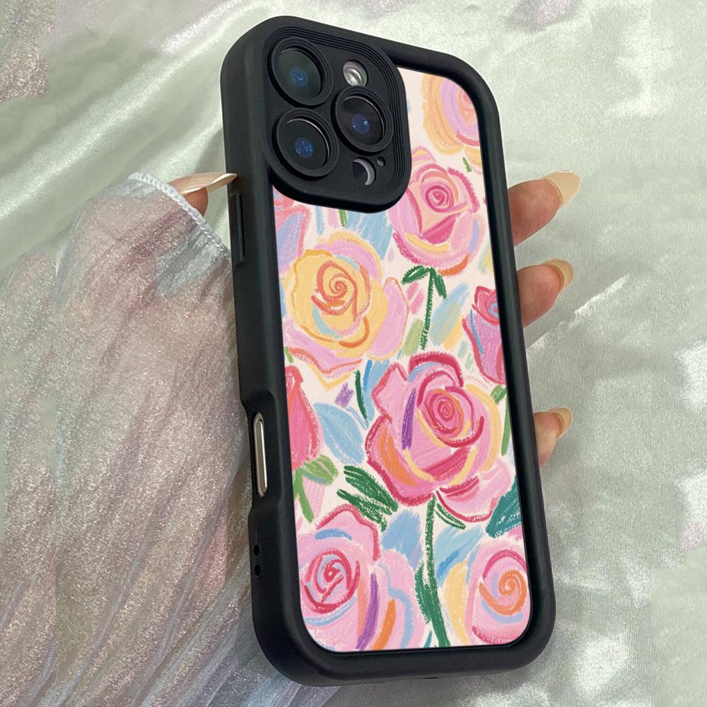 JT465 Rose Black And White for iPhone 17 16 15 14 13 Pro Max Samsung S26 S25 Ultra A17 A07 A56 A16 Xiaomi 15T Redmi 15c 14C Soft Case