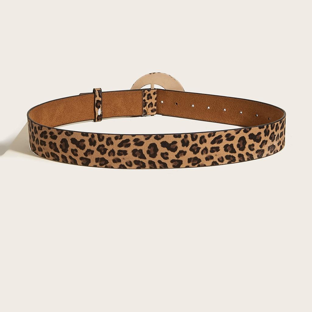 Vintage Leopard Pattern Waist Belt Adjustable Waistband PU Leather Easy to Adjust Sash for Unique Fashion Statement