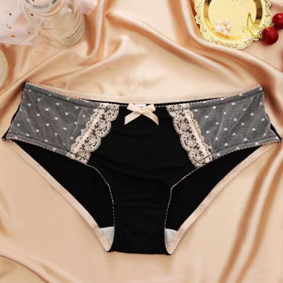 

Женские трусики, мягкое нижнее белье со средней посадкой, сексуальное женское нижнее белье из ледяного шелка с сетчатой вставкой, кружевное дышащее белье с хлопковой промежностью и средней посадкой XL чёрный
