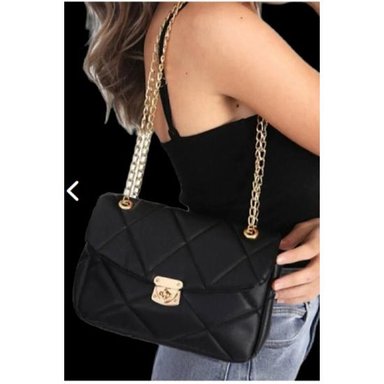 Schwarze gesteppte Hand- und Schultertasche für Damen