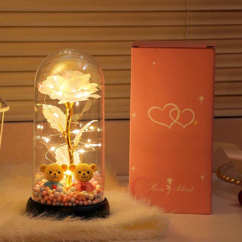 

Креативный ночник в виде розы: Украшение из стабилизированных цветов и подарок для девочек Medium with Dome (Pink Box)