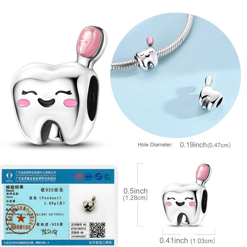 Original Real Copper Charm Bead Smile Tooth Bead Toothbrush Fit Original Bracelets For Women Diy Accessories