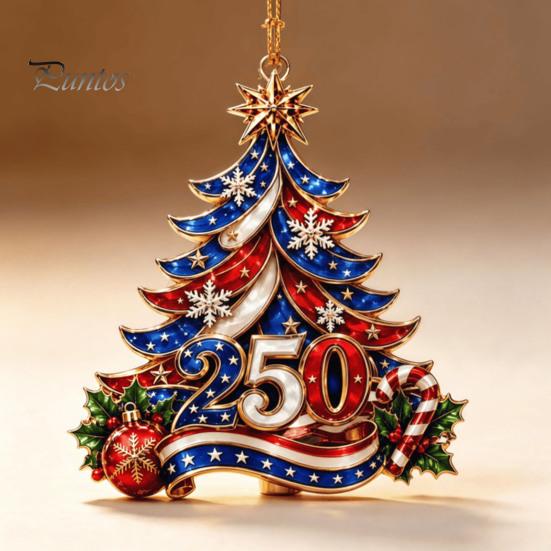 Durable Waterproof Hanging Tags 250 Anniversary USA Christmas Tree Ornament, 2D Acrylic 1776-2026 250th Ornaments Decoration, Fourth of July